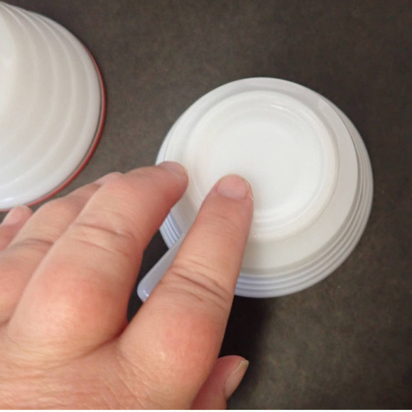 Vintage Hazel Atlas Moderntone Platonite Ribbed Milk Glass A Pair 2  Coffee Cups - Picture 5 of 9